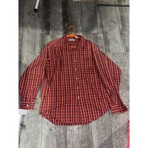 LL Bean Flannel Shirt Mens Large Tall Long Sleeve Plaid RED ORANGE Button Down